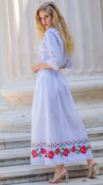 Fustă de damă Adelaida cu trandafiri roșii - motiv tradițional - imagine 2