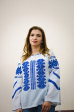 ia de damă cu motive traditionale geometrice Adela - broderie albastră - imagine 2