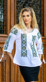 Ia Sanda broderie verde cu bej