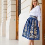 Fustă de damă Amalia bleumarin cu motive tradiționale