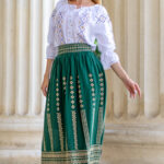 Fustă de damă Luiza verde cu motive tradiționale