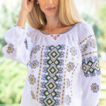 Ia Bianca broderie verde și bej