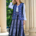 Vesta de femei broderie roz - albastru cu motive tradiționale Liliana