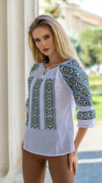 Ia Lidia broderie bej cu verde - imagine 5