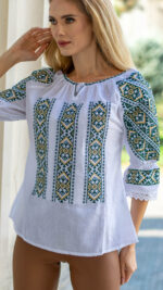 Ia Lidia broderie bej cu verde - imagine 4
