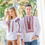 Set cuplu Lucia și Lucian broderie roșie