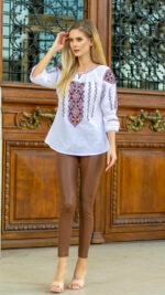 Ia Ramya broderie roșie cu bej - imagine 5