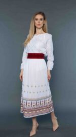 Brâu tradițional roșu cu broderie neagră Silvana - imagine 2