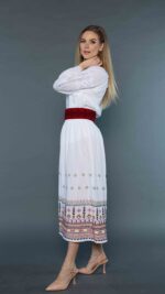 Brâu tradițional roșu cu broderie neagră Silvana - imagine 3