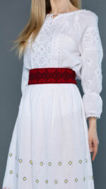 Brâu tradițional roșu cu broderie neagră Silvana