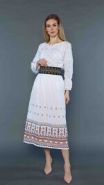 Brâu negru cu broderie bej Maria - motiv creasta munților - imagine 2