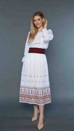Brâu negru cu broderie roșie Maria - motiv creasta munților - imagine 4