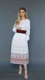Brâu negru cu broderie roșie Maria - motiv creasta munților - imagine 3