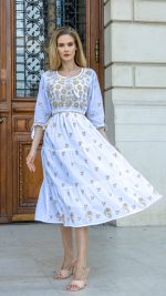 Rochia Marlene albă broderie crem - imagine 2