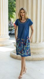 Rochie denim cu flori și fluturi - imagine 2