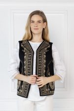 Vestă in culoarea neagra cu motive traditionale brodate aurii