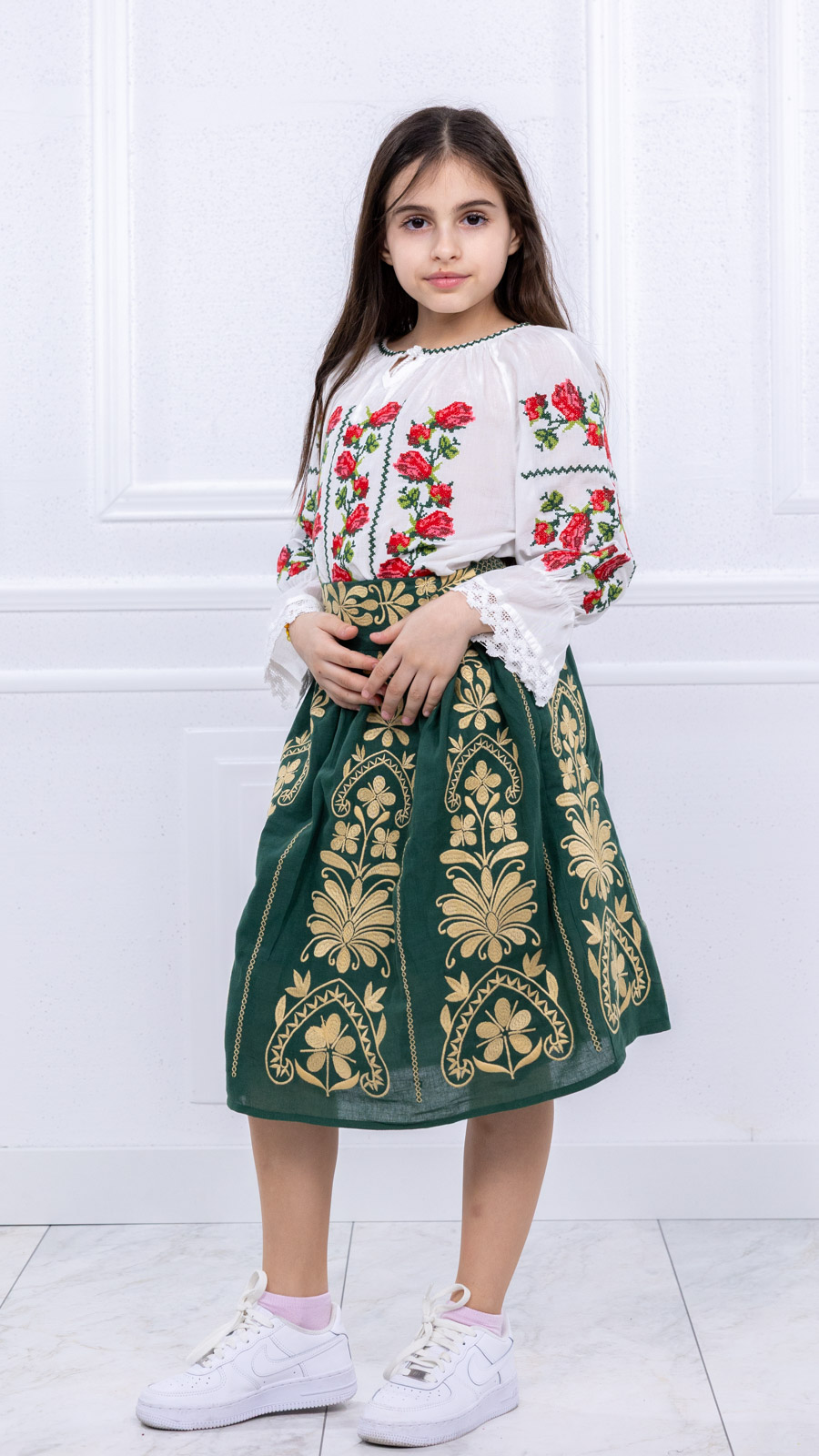Fusta Amalia Verde00001 Fustă verde Amalia pentru fetițe - imagine 1