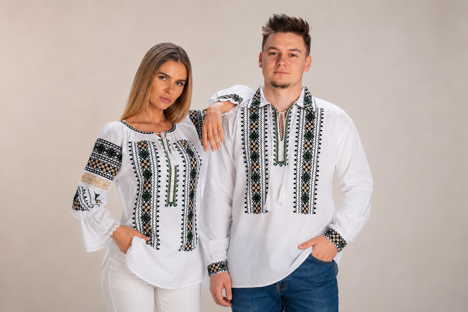 Rafael si Rafaela Set de cuplu Rafael și Rafaela cu broderie verde - imagine 1