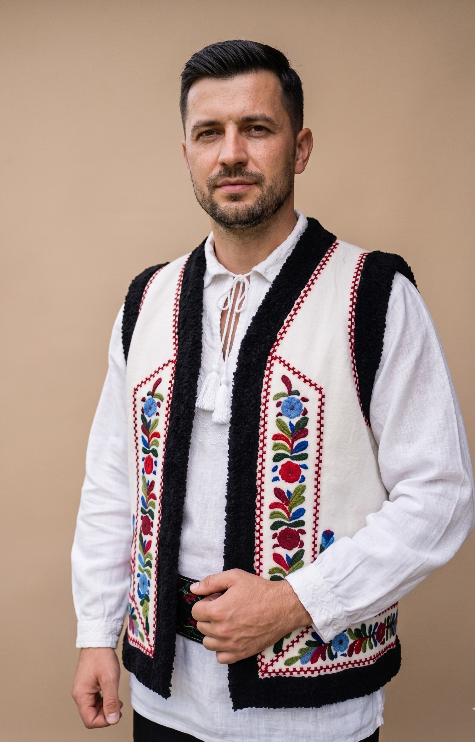 Vesta Dumitru Vestă Dumitru albă cu broderie tradițională - imagine 1