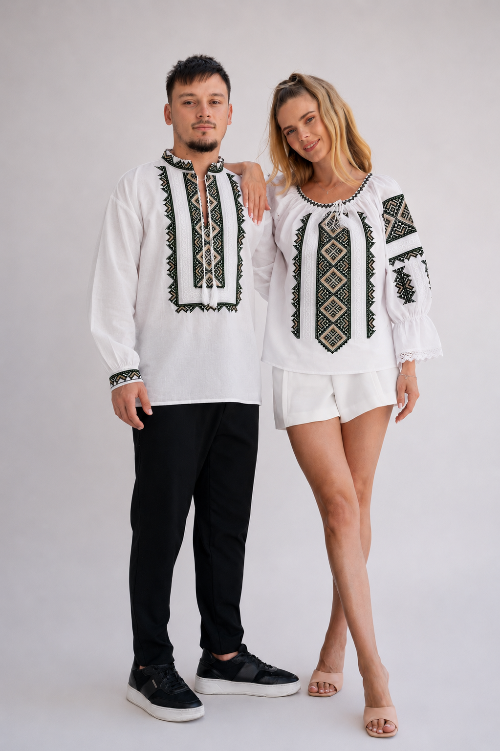 Daria si Darius Broderie Bej Set de cuplu Daria si Darius cu broderie bej - imagine 1